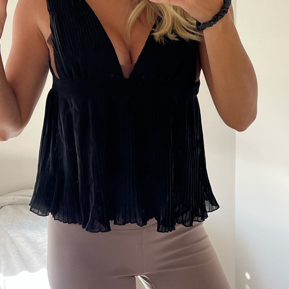 ASOS Black Pleated V-Neck Top